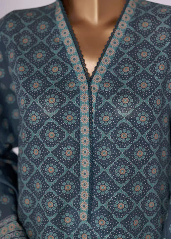 2 Piece Printed Teal Khaddar Shirt & Trouser
