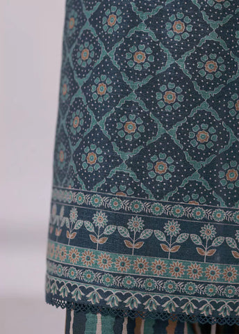 2 Piece Printed Teal Khaddar Shirt & Trouser