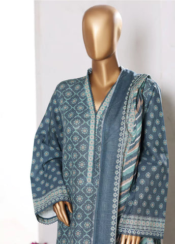 3 Piece Printed Teal Khaddar Shirt with Trouser & Dupatta