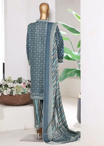 3 Piece Printed Teal Khaddar Shirt with Trouser & Dupatta