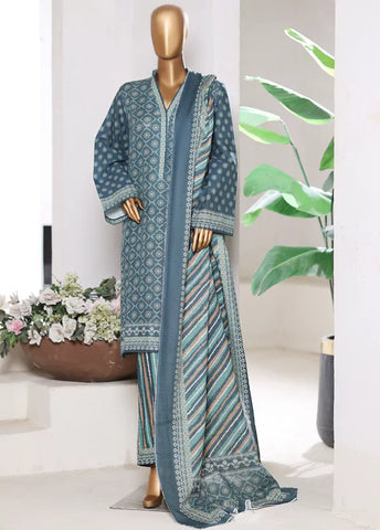 3 Piece Printed Teal Khaddar Shirt with Trouser & Dupatta