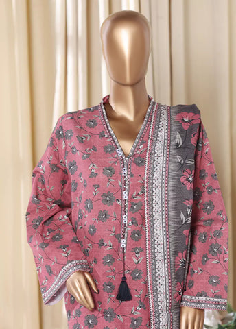 3 Piece Printed Thulian Pink Khaddar Shirt with Trouser & Dupatta
