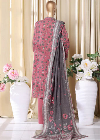 3 Piece Printed Thulian Pink Khaddar Shirt with Trouser & Dupatta
