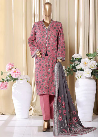 3 Piece Printed Thulian Pink Khaddar Shirt with Trouser & Dupatta