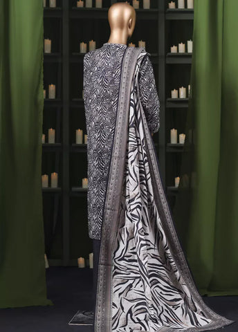 3 Piece Printed Black & White Khaddar Shirt with Trouser & Dupatta