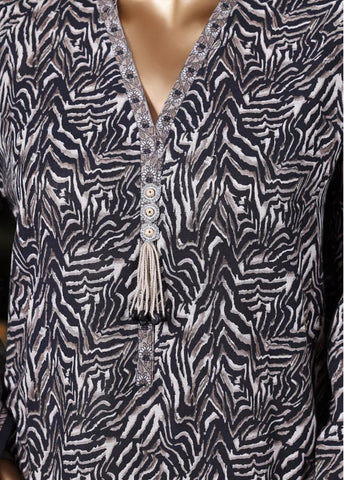 3 Piece Printed Black & White Khaddar Shirt with Trouser & Dupatta