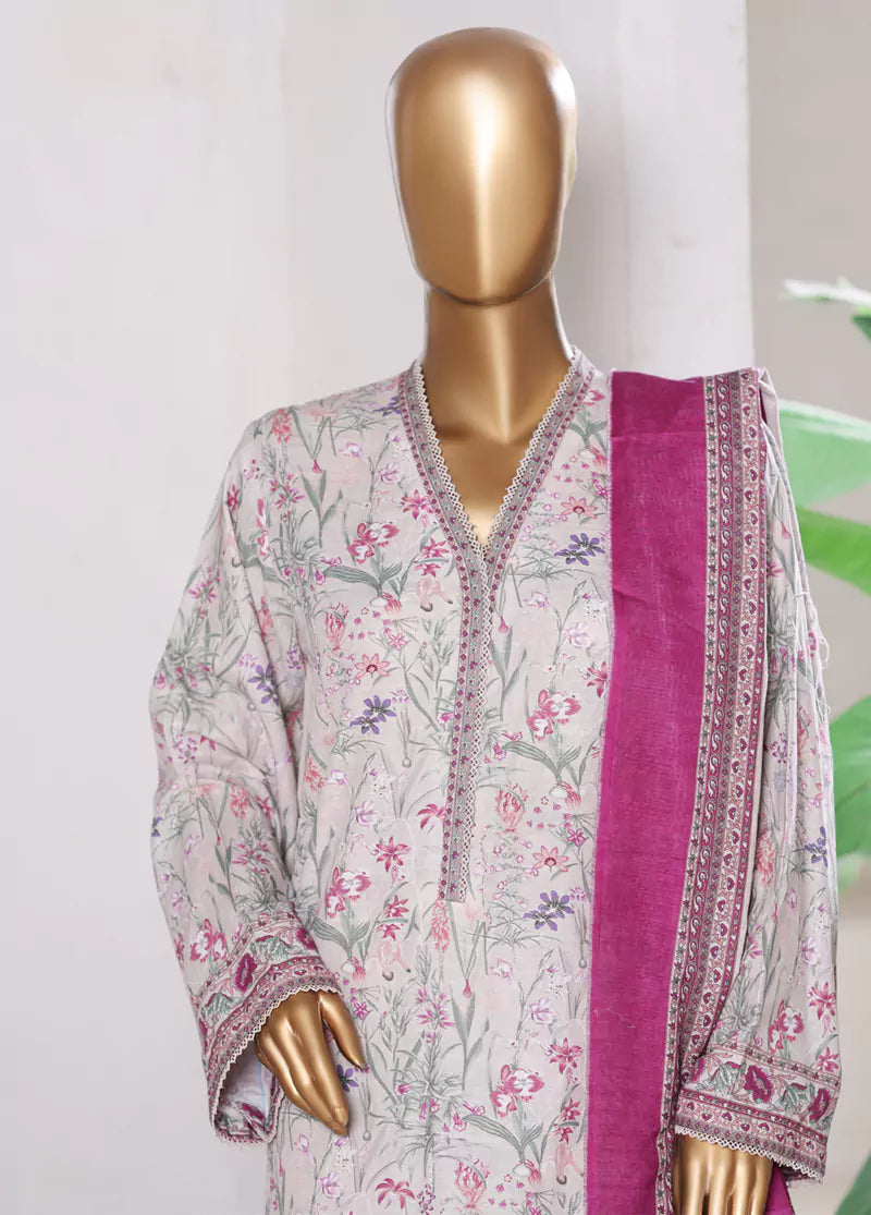 3 Piece Printed MultiColor Khaddar Shirt with Trouser & Dupatta