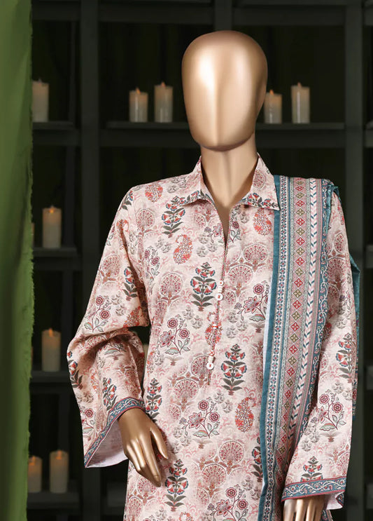 3 Piece Printed MultiColor Khaddar Shirt with Trouser & Dupatta