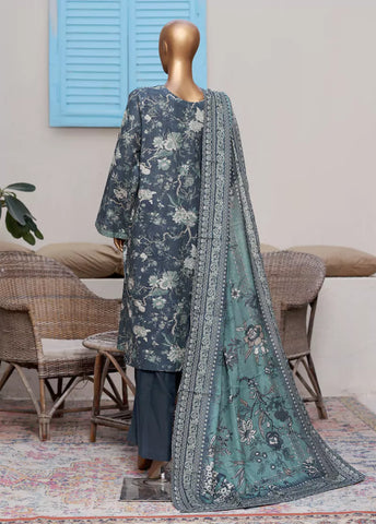 3 Piece Printed Stone Blue Khaddar Shirt with Trouser & Dupatta