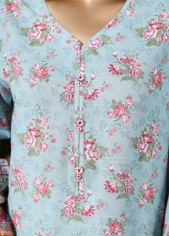 3 Piece Printed Aqua Blue Khaddar Shirt with Trouser & Dupatta