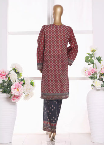 2 Piece Printed Maroon Khaddar Shirt & Trouser