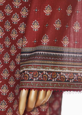 2 Piece Printed Maroon Khaddar Shirt & Trouser