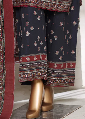 3 Piece Printed Maroon & Black Khaddar Shirt with Trouser & Dupatta