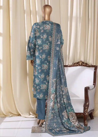3 Piece Printed Blue Khaddar Shirt with Trouser & Dupatta