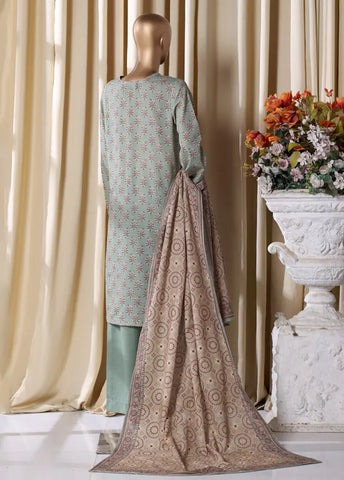 3 Piece Printed Mint Green Khaddar Shirt with Trouser & Dupatta