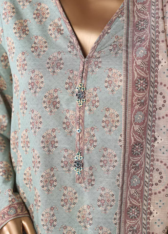 3 Piece Printed Mint Green Khaddar Shirt with Trouser & Dupatta