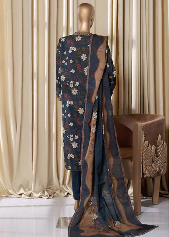3 Piece Printed Teal Khaddar Shirt with Trouser & Dupatta