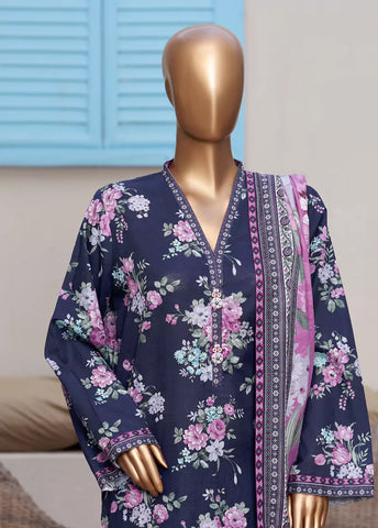 3 Piece Printed Purple Khaddar Shirt with Trouser & Dupatta