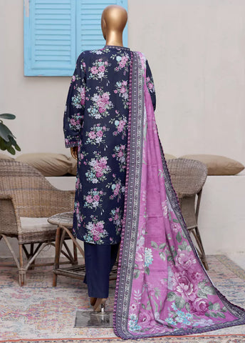 3 Piece Printed Purple Khaddar Shirt with Trouser & Dupatta
