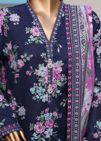 3 Piece Printed Purple Khaddar Shirt with Trouser & Dupatta