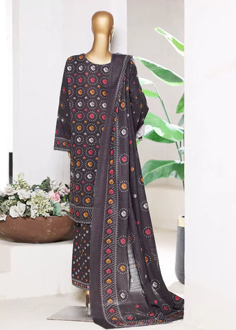 3 Piece Printed MultiColor Khaddar Shirt with Trouser & Dupatta