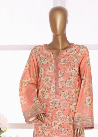 2 Piece Printed Peonny Peach Khaddar Shirt & Trouser