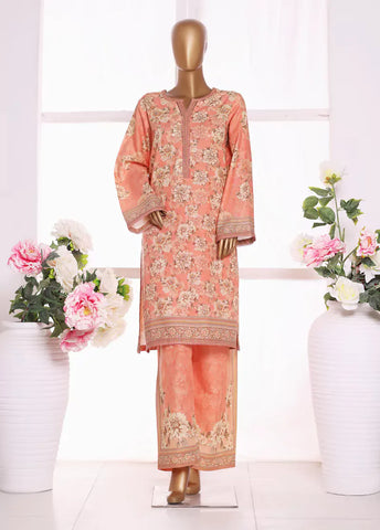 2 Piece Printed Peonny Peach Khaddar Shirt & Trouser