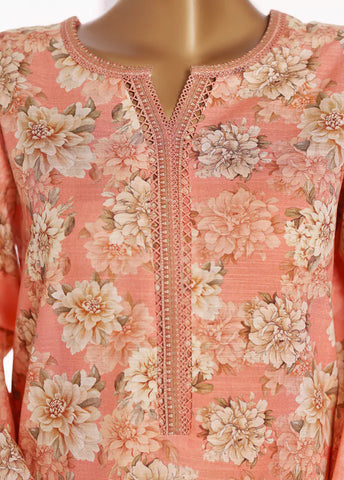 2 Piece Printed Peonny Peach Khaddar Shirt & Trouser