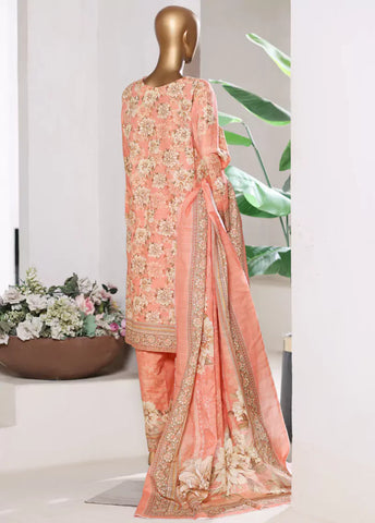 3 Piece Printed Peach Khaddar Shirt with Trouser & Dupatta