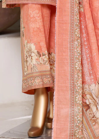 3 Piece Printed Peach Khaddar Shirt with Trouser & Dupatta