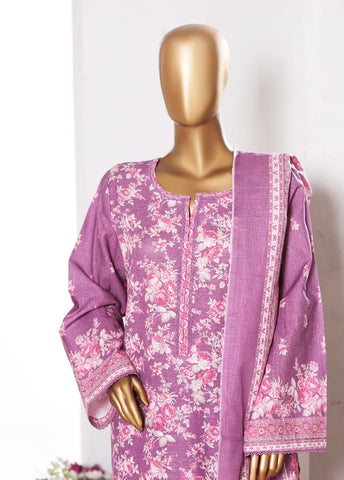 3 Piece Printed Muave Khaddar Shirt with Trouser & Dupatta