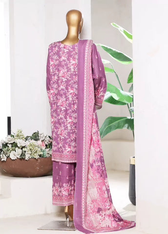 3 Piece Printed Muave Khaddar Shirt with Trouser & Dupatta