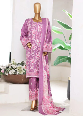 3 Piece Printed Muave Khaddar Shirt with Trouser & Dupatta