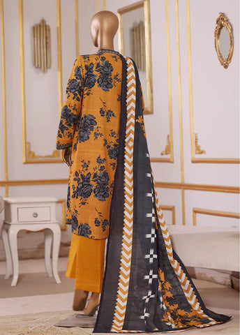 3 Piece Printed Orange Khaddar Shirt with Trouser & Dupatta