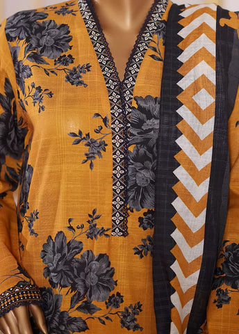 3 Piece Printed Orange Khaddar Shirt with Trouser & Dupatta