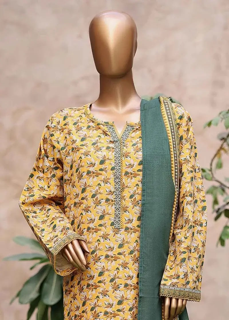 Bin Saeed Fabric - WK-2525-PR- 3 Piece Khaddar Printed Stitched Suit