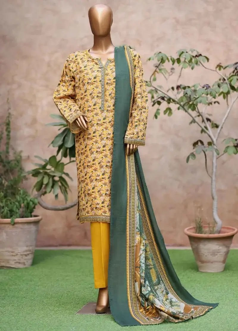 Bin Saeed Fabric - WK-2525-PR- 3 Piece Khaddar Printed Stitched Suit