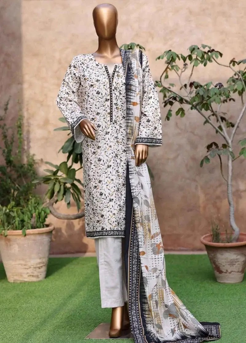 Bin Saeed Fabric - WK-2533-PR- 3 Piece Khaddar Printed Stitched Suit