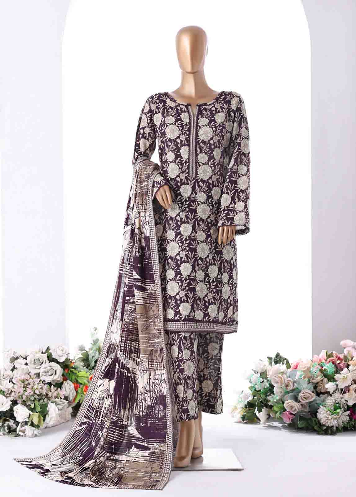 Bin Saeed Fabric - WK-2536- 3 Piece Khaddar Printed Stitched Suit