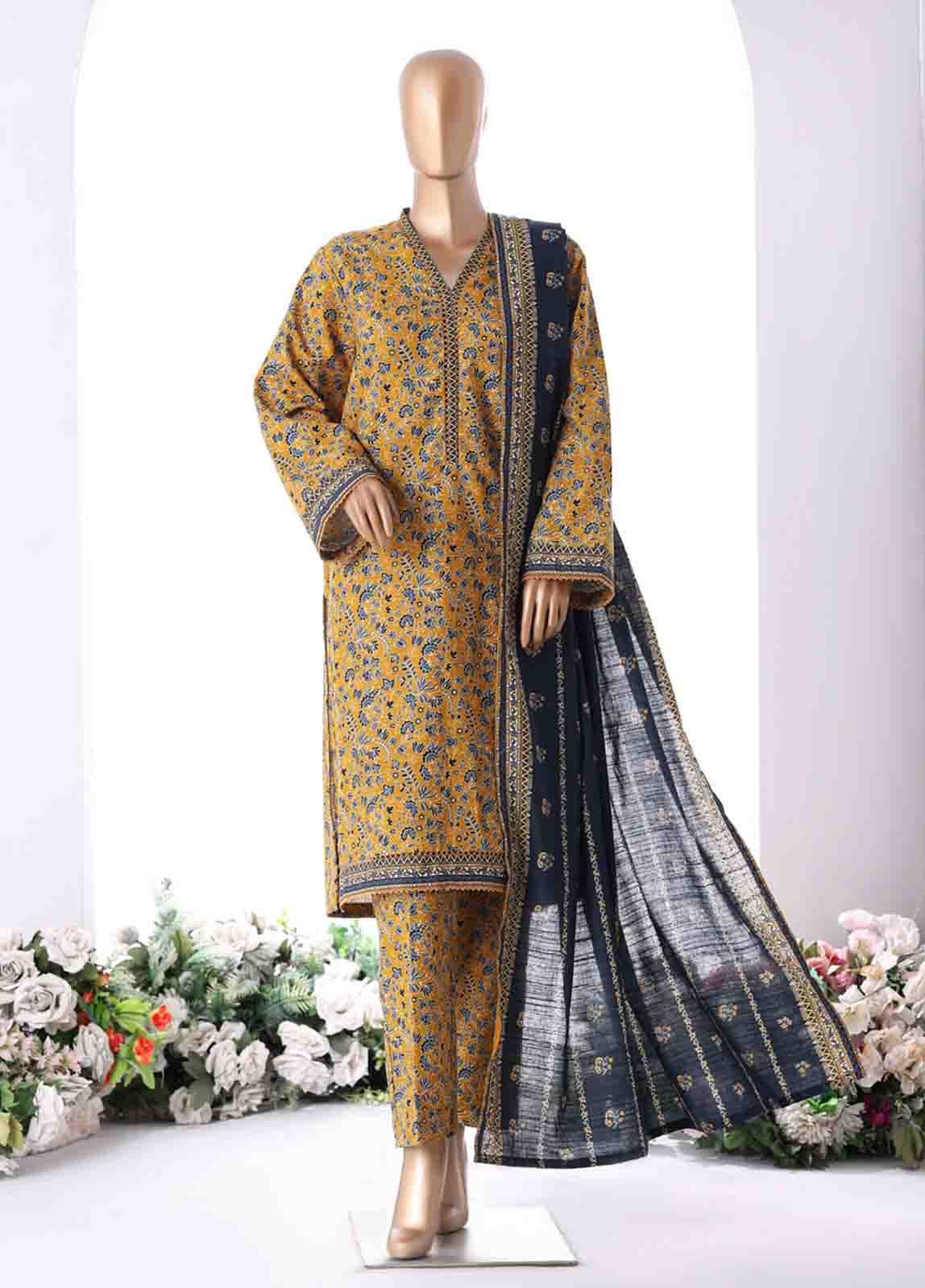 Bin Saeed Fabric - WK-2538- 3 Piece Khaddar Printed Stitched Suit