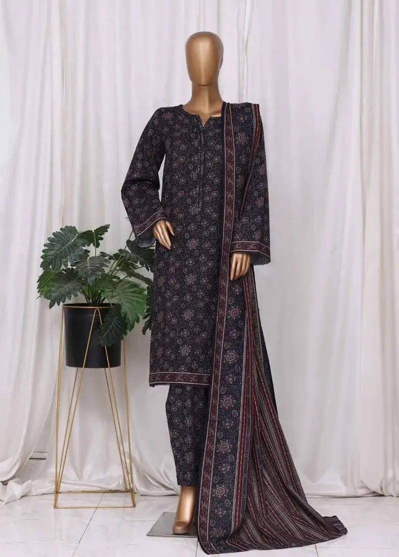 Bin Saeed Fabric - WK-2542-PR- 3 Piece Khaddar Printed Stitched Suit