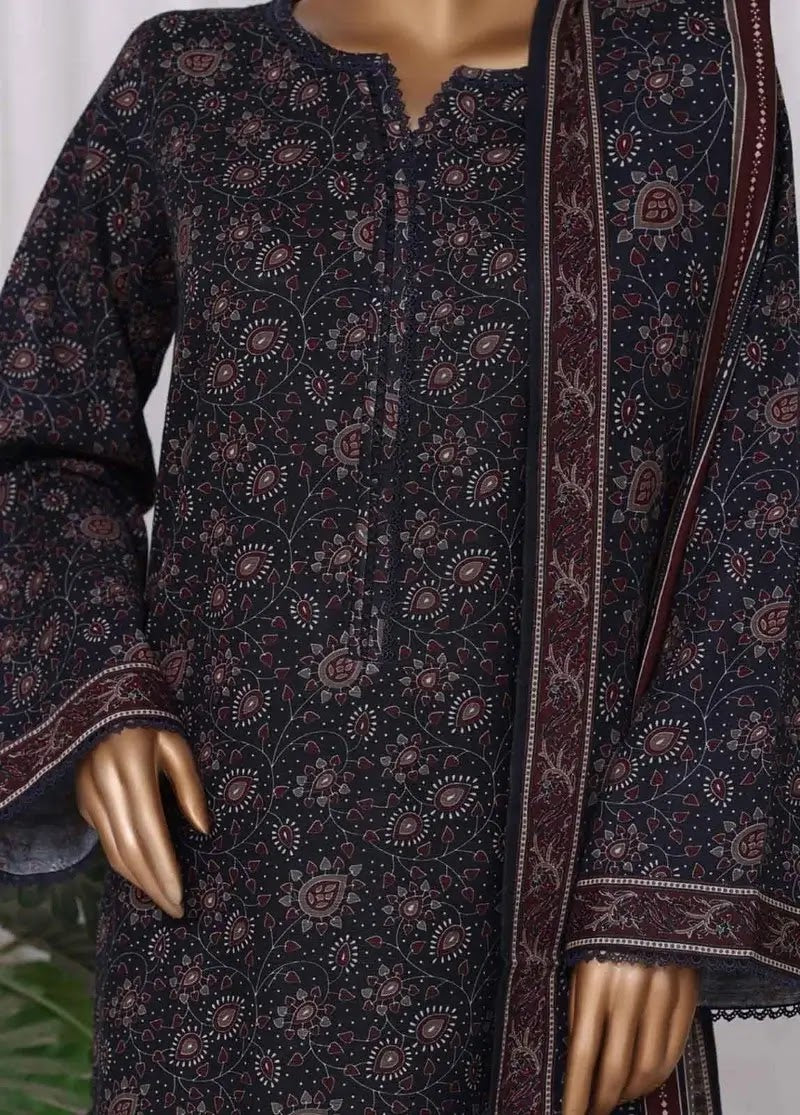 Bin Saeed Fabric - WK-2542-PR- 3 Piece Khaddar Printed Stitched Suit