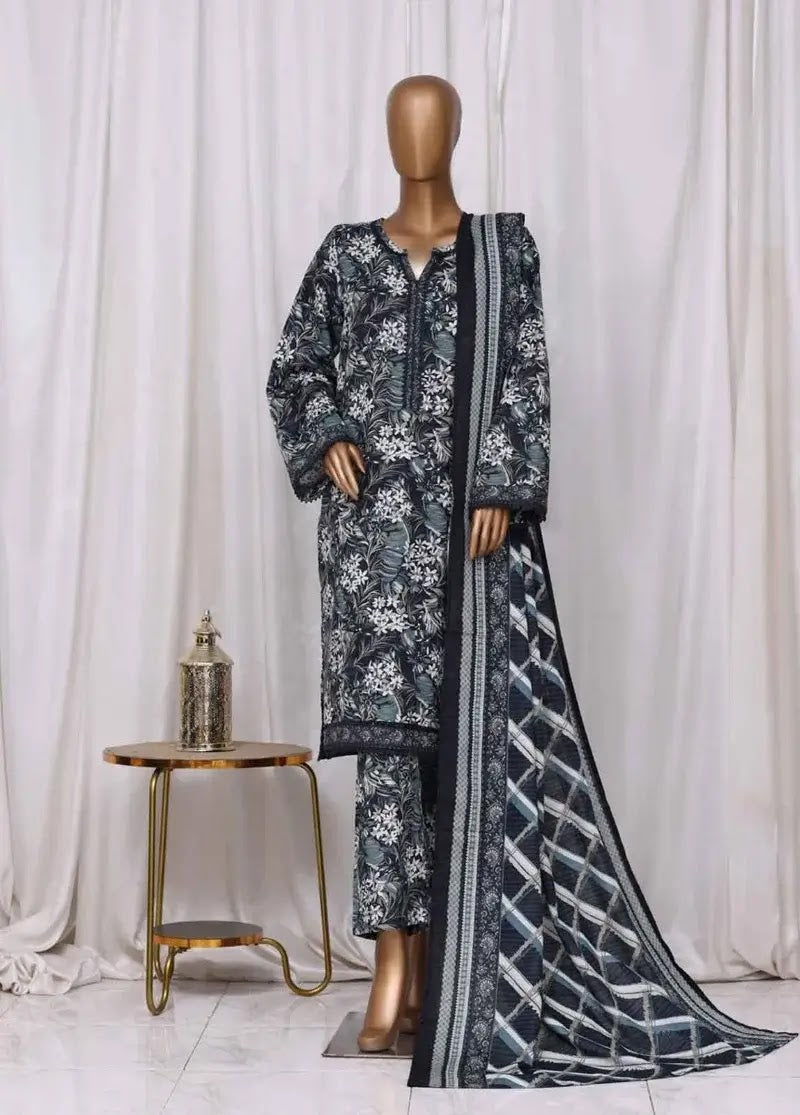 Bin Saeed Fabric - WK-2543-PR- 3 Piece Khaddar Printed Stitched Suit