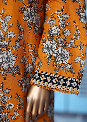 3 Piece Printed Orange Khaddar Shirt with Trouser & Dupatta