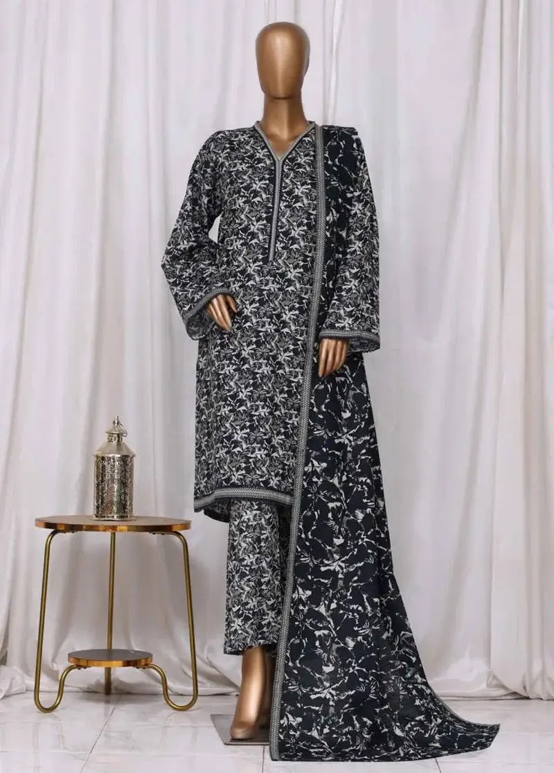 Bin Saeed Fabric - WK-2545-PR- 3 Piece Khaddar Printed Stitched Suit