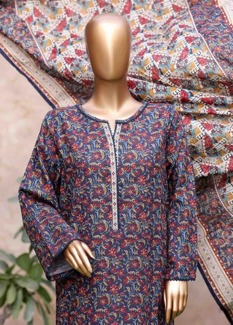 Bin Saeed Fabric - WK-2546-PR- 3 Piece Khaddar Printed Stitched Suit