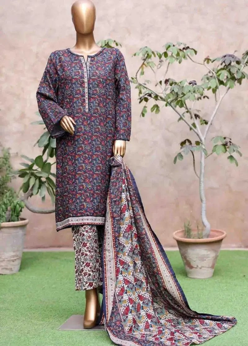 Bin Saeed Fabric - WK-2546-PR- 3 Piece Khaddar Printed Stitched Suit