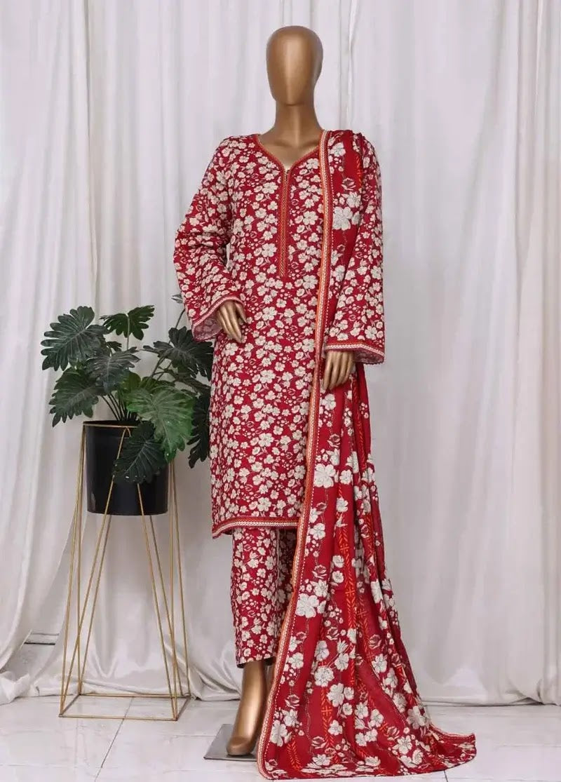 Bin Saeed Fabric - WK-2547-PR- 3 Piece Khaddar Printed Stitched Suit