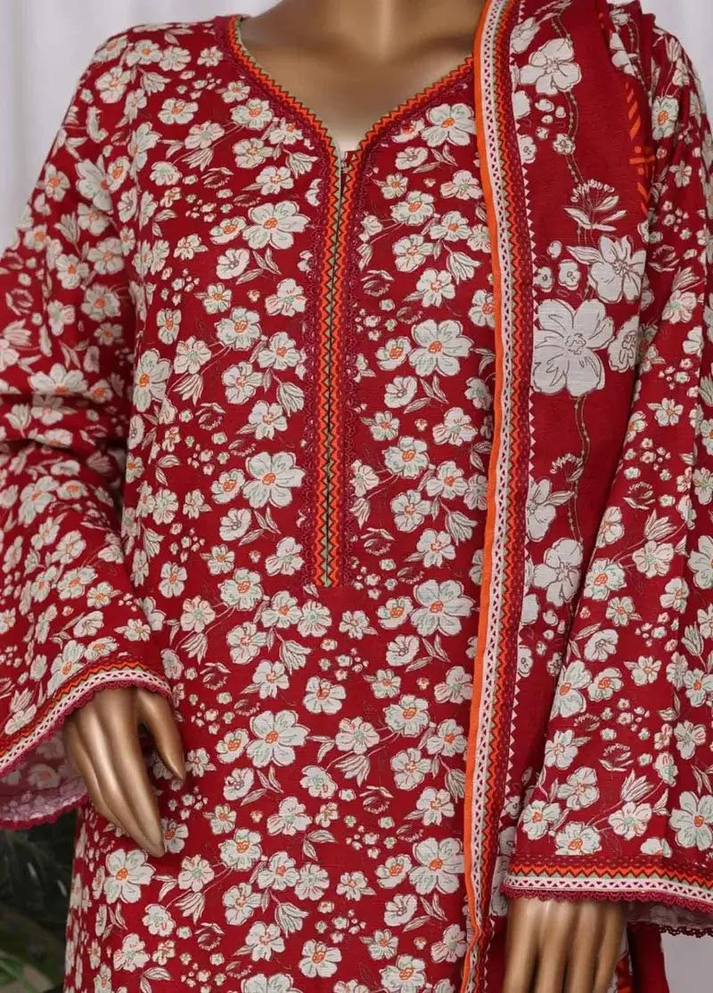 Bin Saeed Fabric - WK-2547-PR- 3 Piece Khaddar Printed Stitched Suit