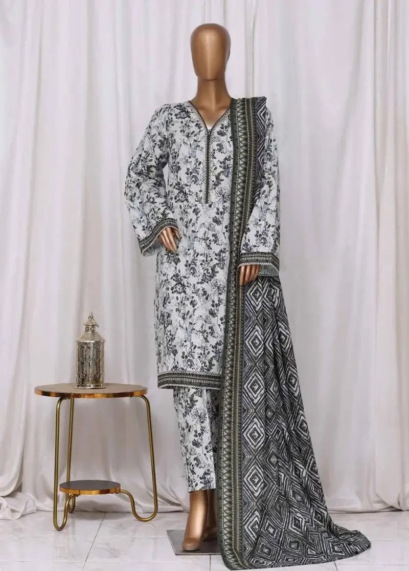 Bin Saeed Fabric - WK-2549-PR- 3 Piece Khaddar Printed Stitched Suit